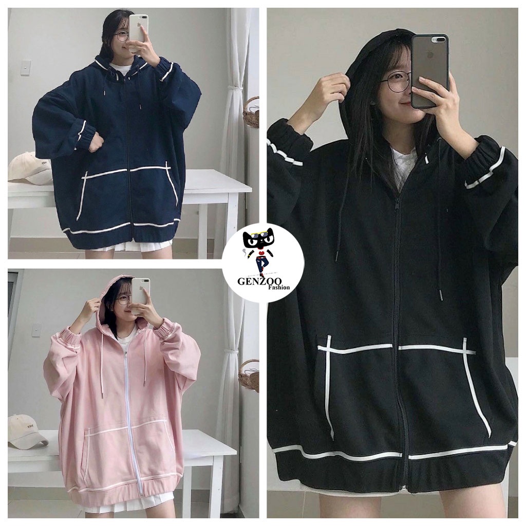 Áo khoác hoodie có mũ dây kéo VIỀN RÓT Unisex Áo khoác nam nữ form rộng thời trang hot trend - GEN_ZOO