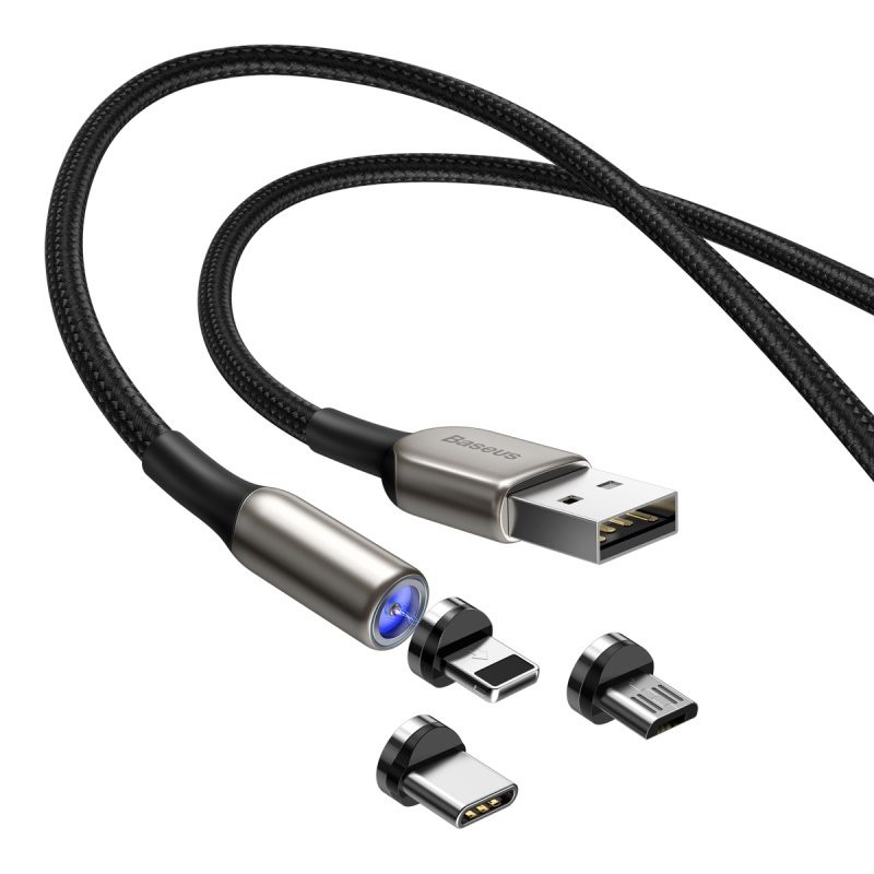 Cáp Sạc Nam Châm 3 Đầu Micro USB/Lightning/TypeC Baseus TZCAXC-F01 Báo Sạc Led - BH 12 Tháng