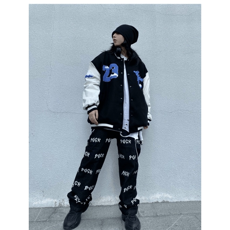 Áo Khoác Nỉ Số 23 Nữ Kiểu Bomber Phong Cách Bóng Chày Hình In Sịn Sò Phối Tay Trắng Form Rộng Mặc Đẹp [NEW UNISEX]