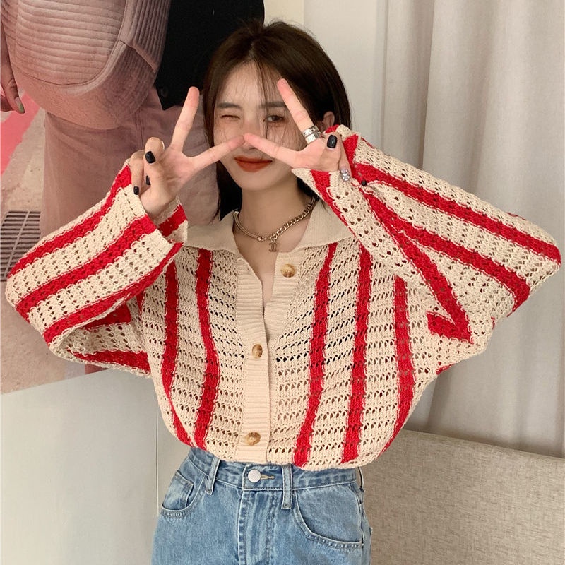 Áo khoác cardigan dệt kim dáng rộng màu sắc cá tính dễ phối đồ cho nữ