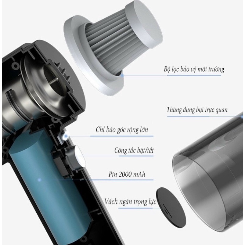 Máy hút bụi mini cầm tay không dây cao cấp sử dụng pin