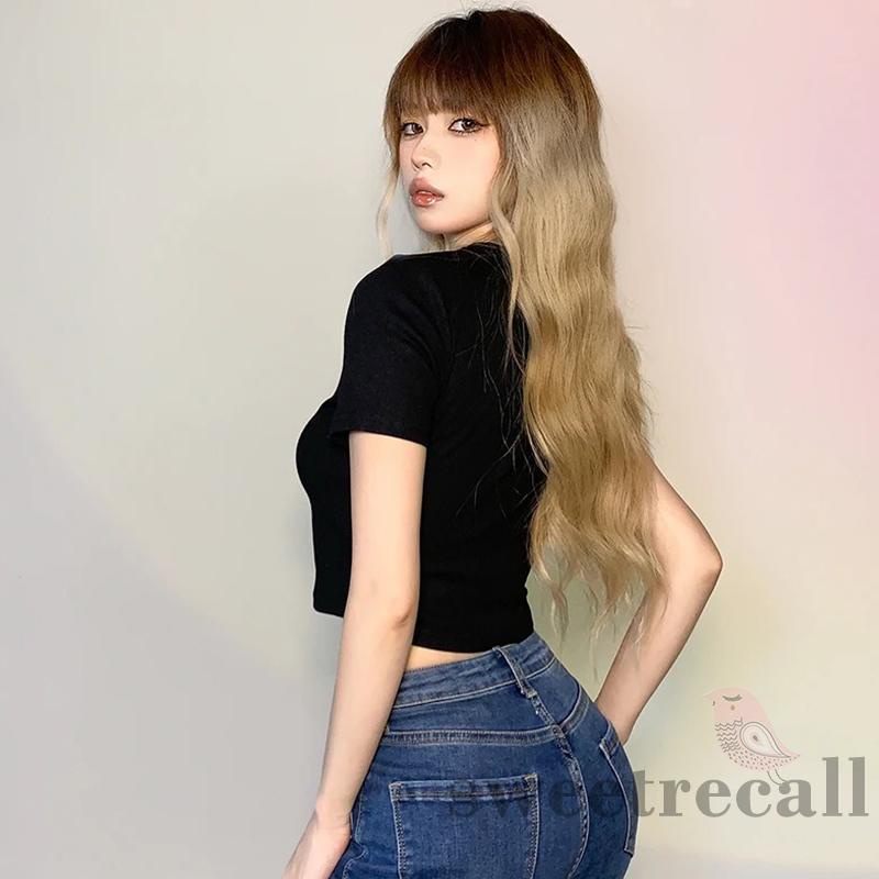 Áo Croptop Tay Ngắn Cổ Tròn Màu Sắc Đơn Giản Cho Nữ