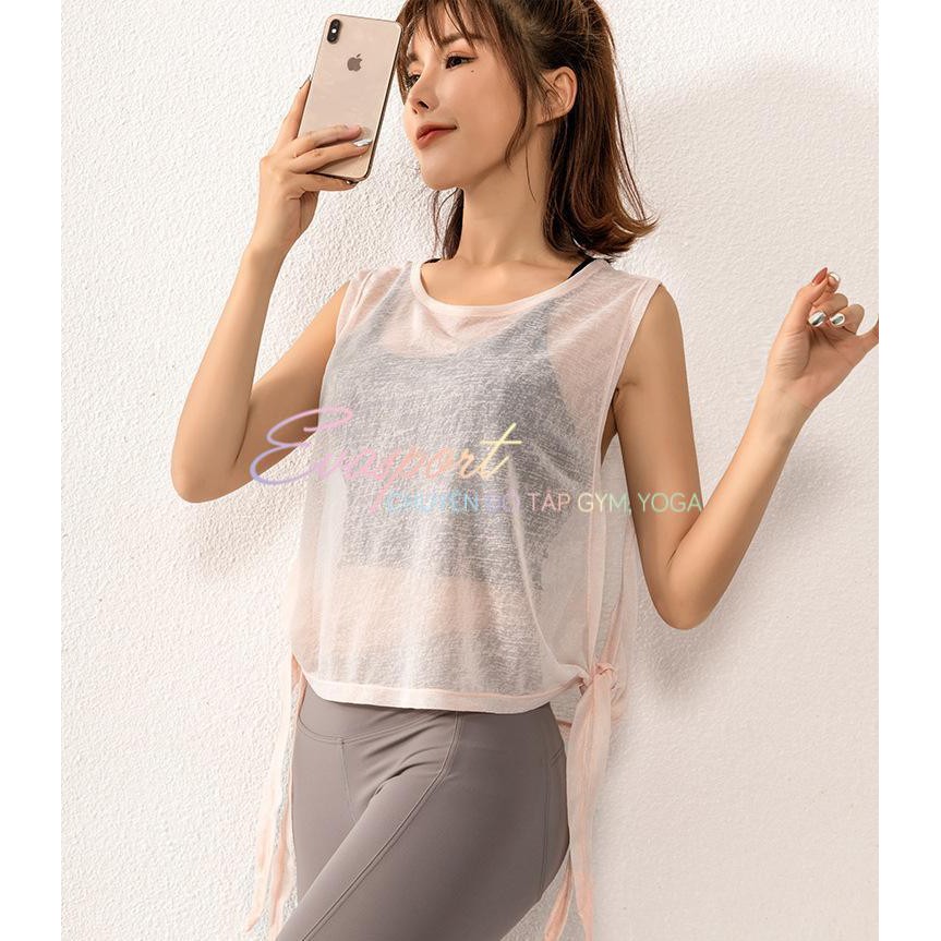 Áo TankTop Tập Gym, Yoga, Aerobic Nữ Eva Sport Vải Lưới Mỏng Nh Co Giãn Tốt, Mặc Ôm Dáng, Thoáng Mát , Giặt Nhanh Khô