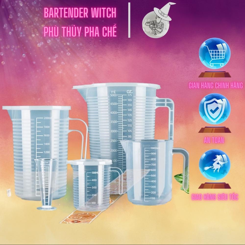 Ca đong 1L - 5L, cốc dong định lượng có nắp, không nắp đậy pha chế bằng nhựa chia vạch - Phù Thủy Pha Chế