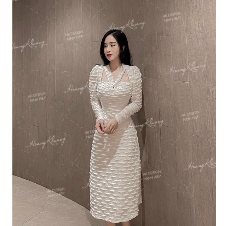 Đầm suông dài cổ giả yếm,tay dài mẫu có mút ngực có 3 màu y hình (hàng bán shop)thời trang nữ