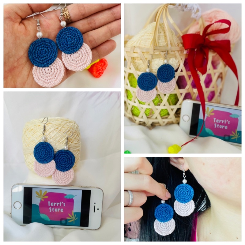 Earrings - Bông tai Handmade thủ công nhiều mẫu làm bằng len sợi - Tone màu Xanh Blue