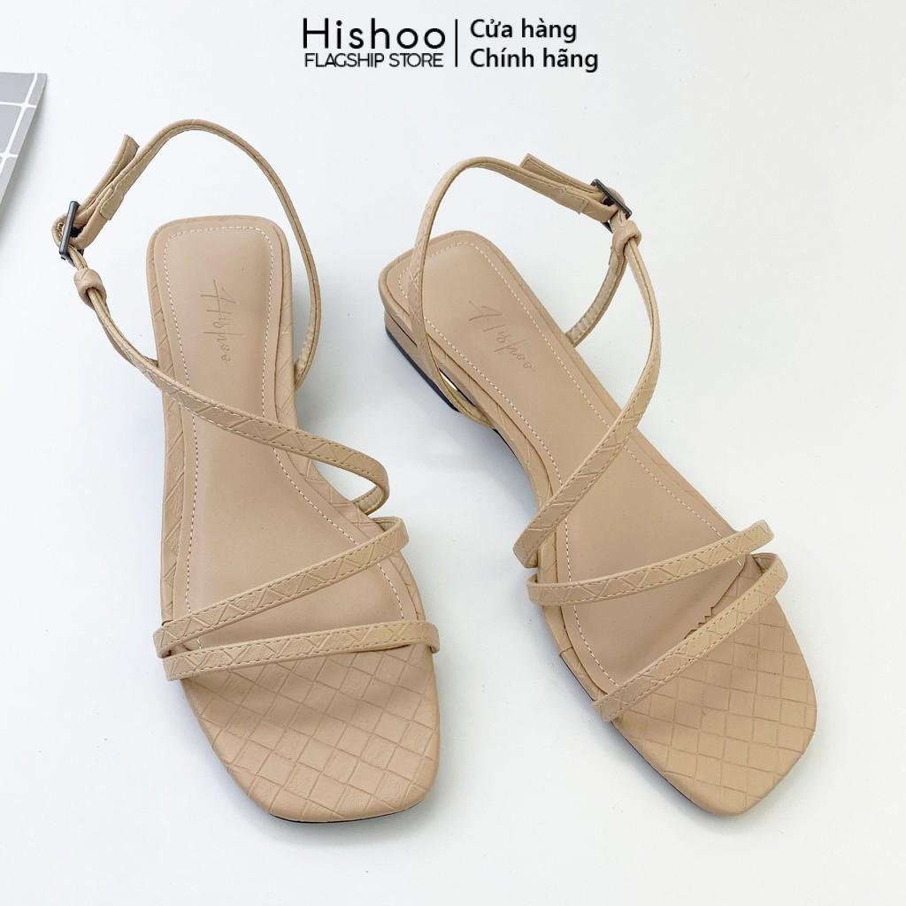 Giày Sandal Nữ Cao 1.5cm Thời Trang Hishoo Họa Tiết Caro Cao Cấp S010