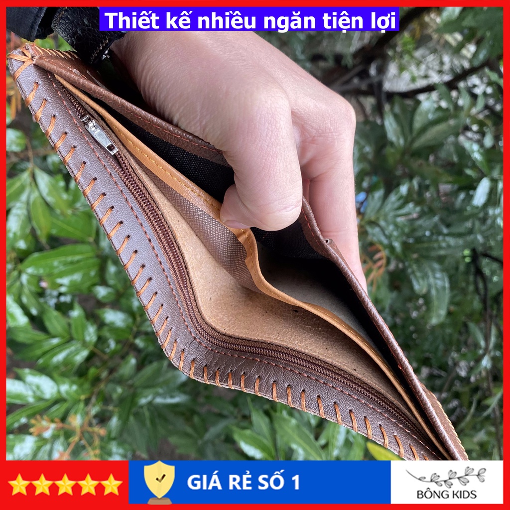 Ví nam da bò thật cao cấp, ví da nam da bò dập vân cá sấu, bóp đựng thẻ nhiều ngăn tiện lợi VDCS001