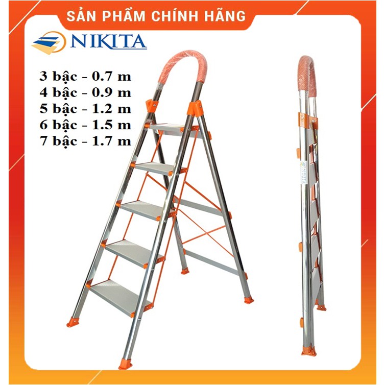 Thang ghế inox cao cấp NIKITA 3,4,5,6,7 bậc chiều cao 0.7 đến 1.7m; chính hãng Nikita NKT- BH 18 tháng