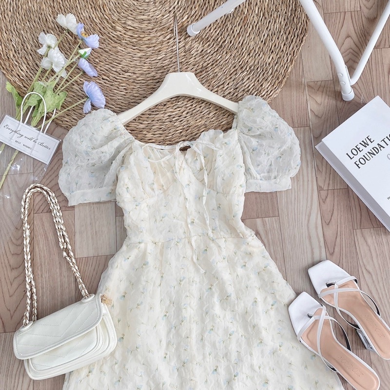 Váy hoa cúp ngực tay bồng