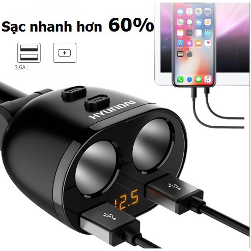 <Xả kho>Tẩu Chia Sạc Xe Hơi Ô Tô 2 Nguồn - 2 Usb Có Báo Điện Áp | BigBuy360 - bigbuy360.vn