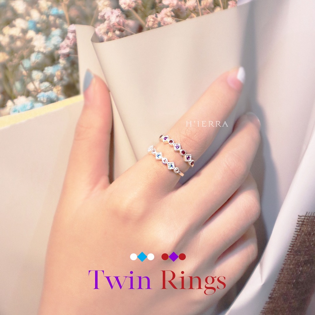 Nhẫn Bạc Nữ H'ierra Air Ring Twins đai hai loại đá cao cấp | BST Down-To-Earth