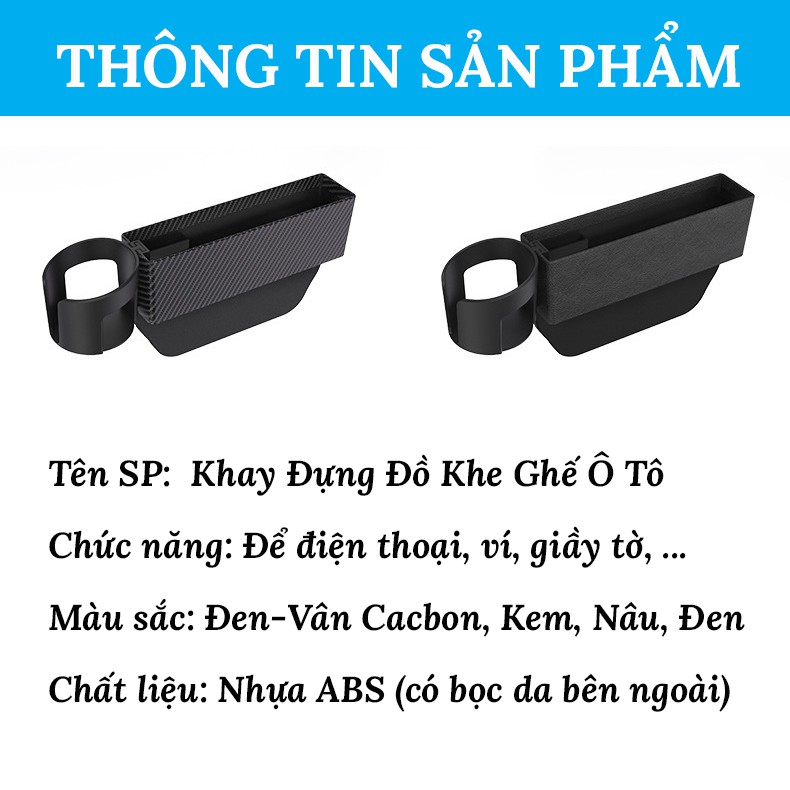 Khay Đựng Đồ Khe Ghế Ô Tô – Chất Liệu Nhựa ABS Có Bọc Da