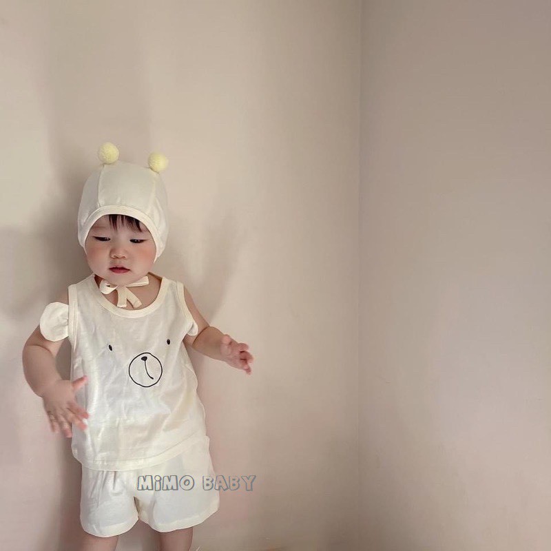 Bộ ba lỗ thun lạnh tai gấu đáng yêu Mimo Baby cho bé