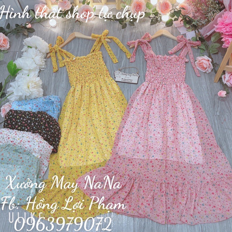 ▤Maxi ống hoa nhí 4 dây cột nơ (hình thật+video)