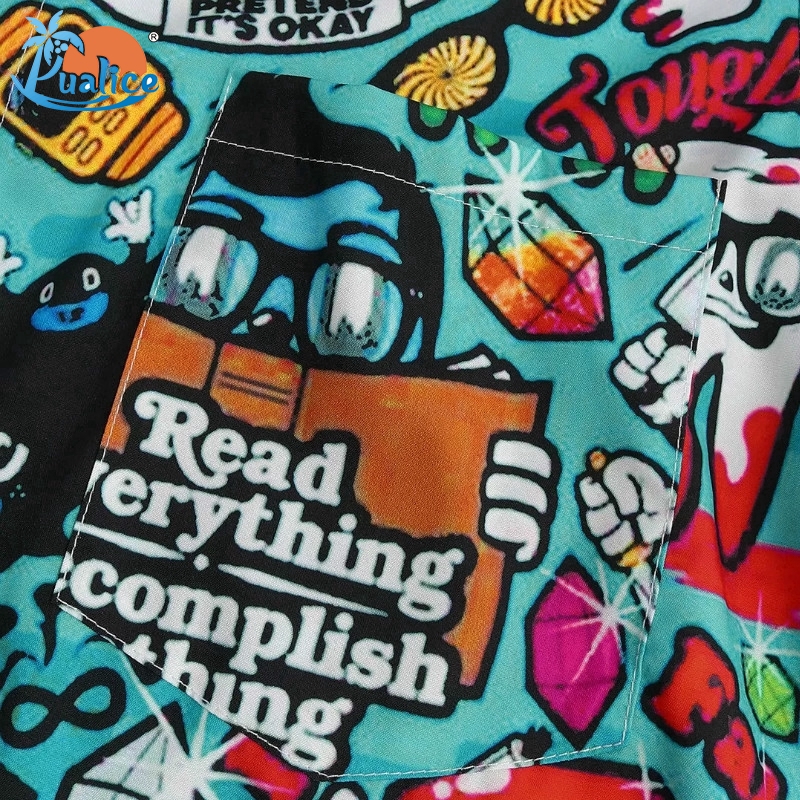 Áo sơ mi tay ngắn cổ bẻ thời trang nam chủ đề hoạt hình màu Graffiti | BigBuy360 - bigbuy360.vn