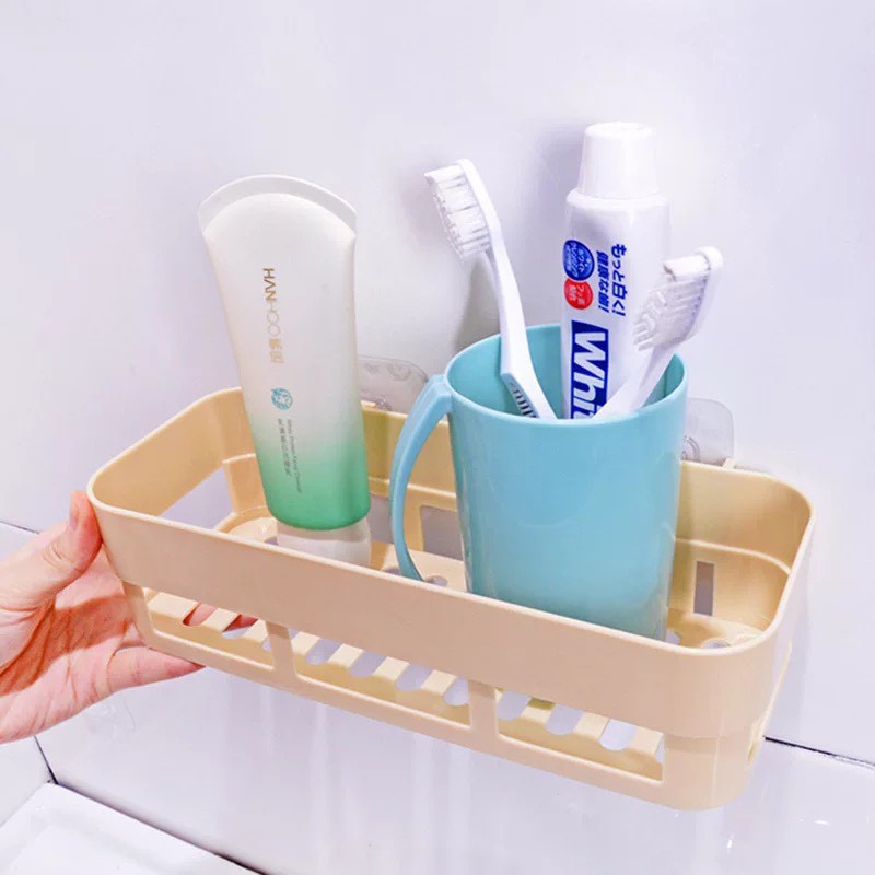 Kệ dán tường để đồ nhà tắm, nhà bếp hình chữ nhật bằng nhựa nhiều màu 88230 SHIPNHANH88