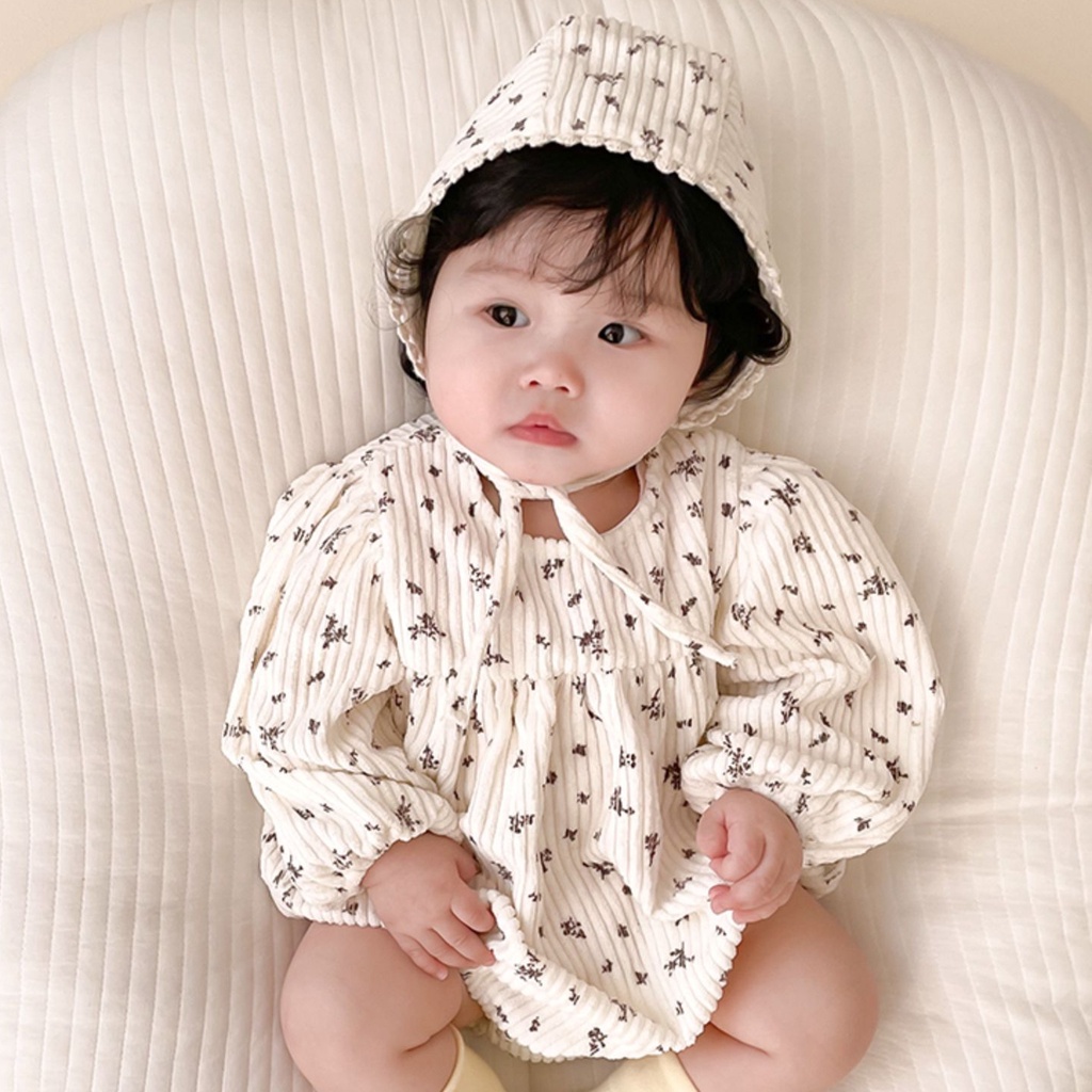 Bộ Áo Liền Quần Tam Giác Tay Dài Phồng Vải Nhung Cotton Thời Trang Mùa Xuân Cho Bé Gái 22 Tuổi