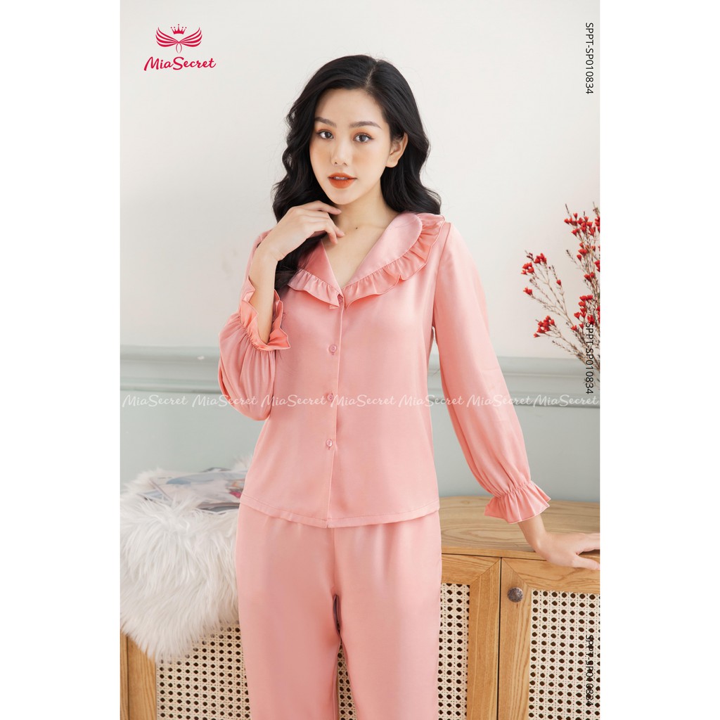 Bộ Pyjama Cổ V Bèo Hồng | BigBuy360 - bigbuy360.vn