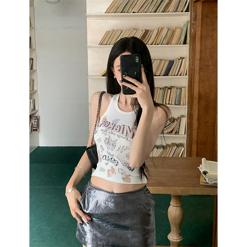 qkoole   Áo Lửng Hở Rốn Có Dây Đeo In Chữ Ngọt Ngào Và Ngọt Ngào