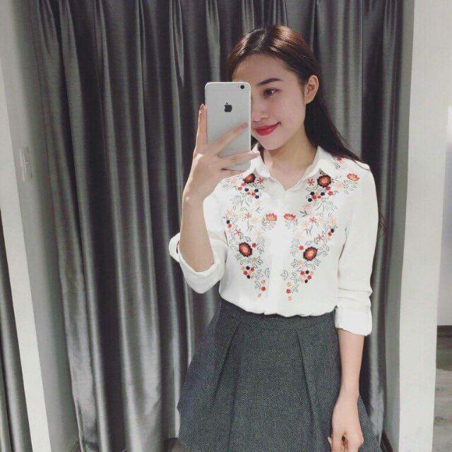 Áo sơ mi voan lụa thêu