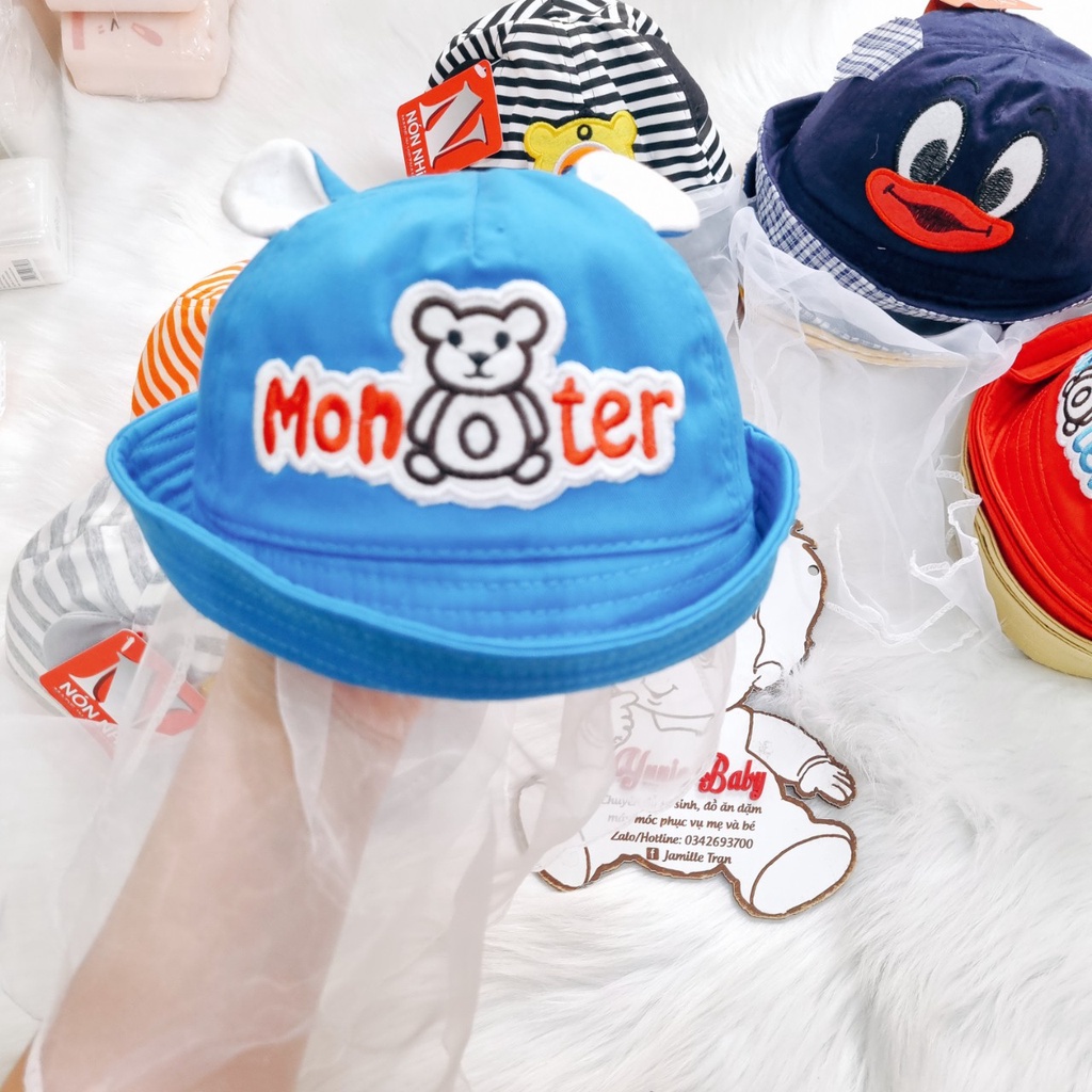 Mũ Kèm Khăn Voan Chống Bụi Cản Gió, Nón Có Lưới Che Cho Bé Có Dây