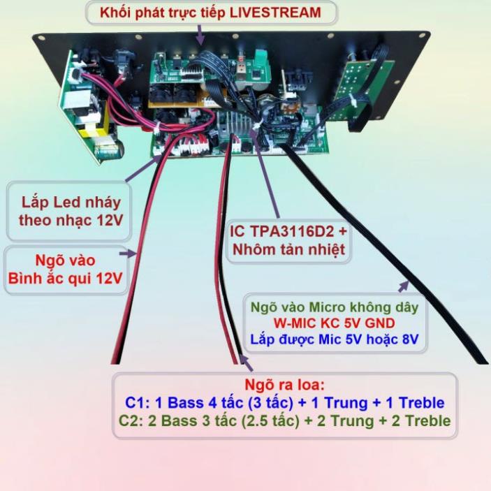 Mạch loa kéo TPA3116D2 150W LIVESTREAM- DSP lập trình chống hú loa kéo 4 – 3 tấc ĐƠN hoặc 3 – 2.5 tấc ĐÔI Kèm Mi