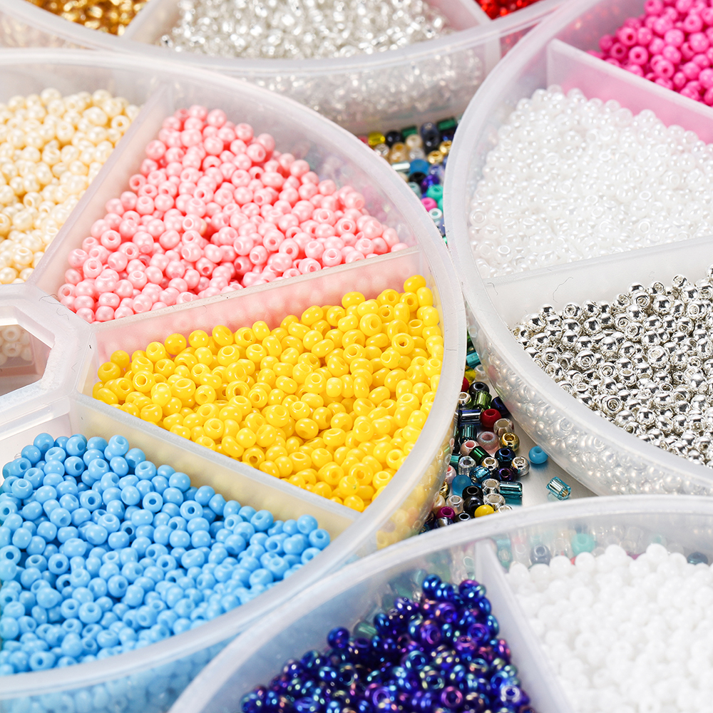 Bộ 6300 hạt cườm hạt thủy tinh hỗn hợp 2mm dùng cho làm trang sức thủ công xinh xắn