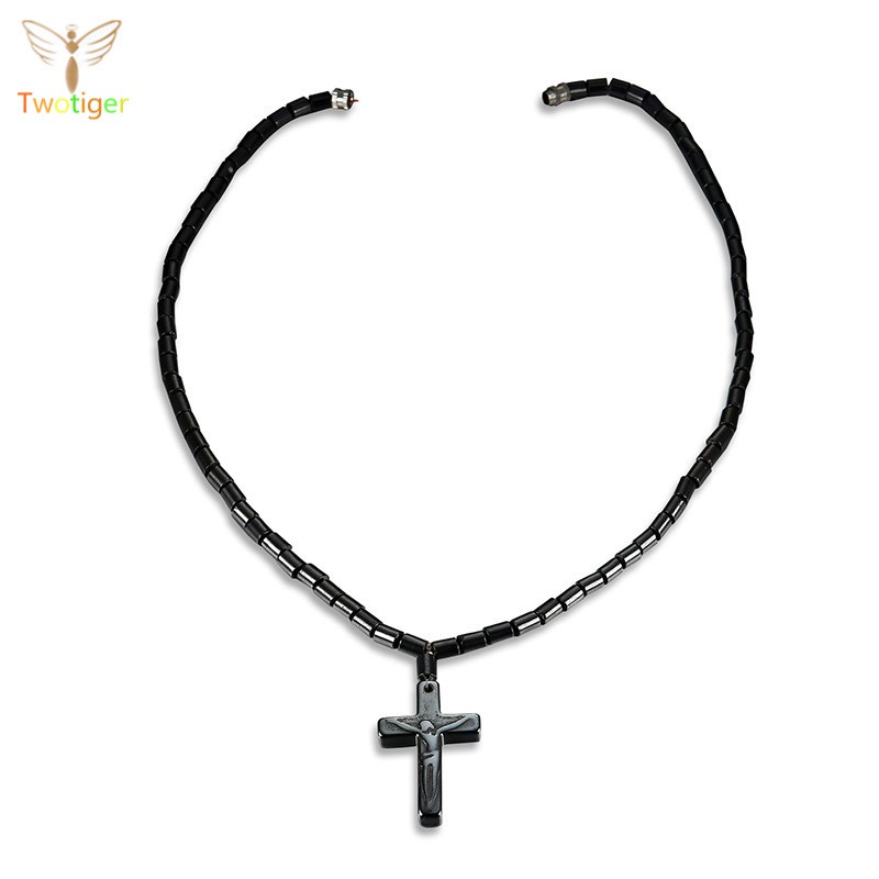 Vòng cổ mặt thánh giá khoá nam châm màu đen cho nam nữ