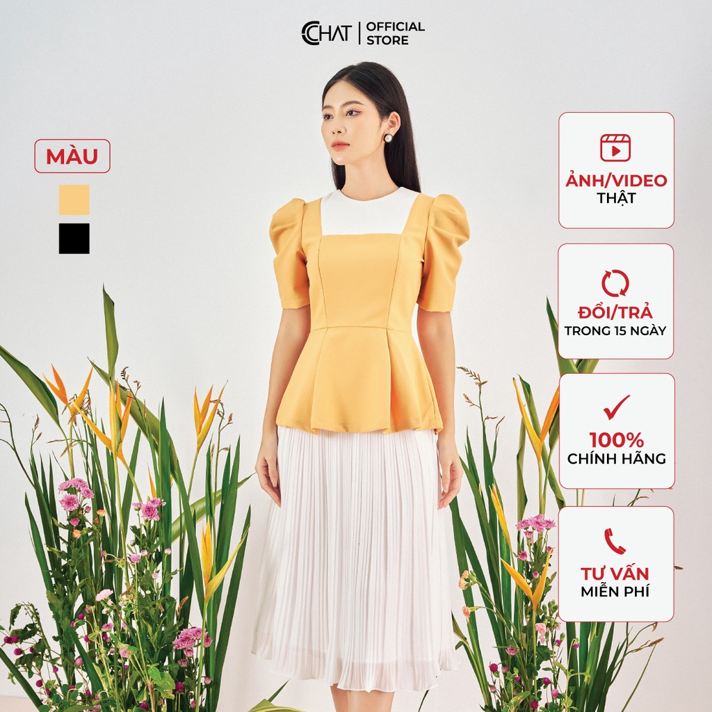 Áo Kiểu 𝐂𝐂𝐇𝐀𝐓 Phối Cổ Tay Xếp Ly Chất Tuytsi Cao Cấp Phong Cách Trẻ Trung Thanh Lịch 12ANS8007PT