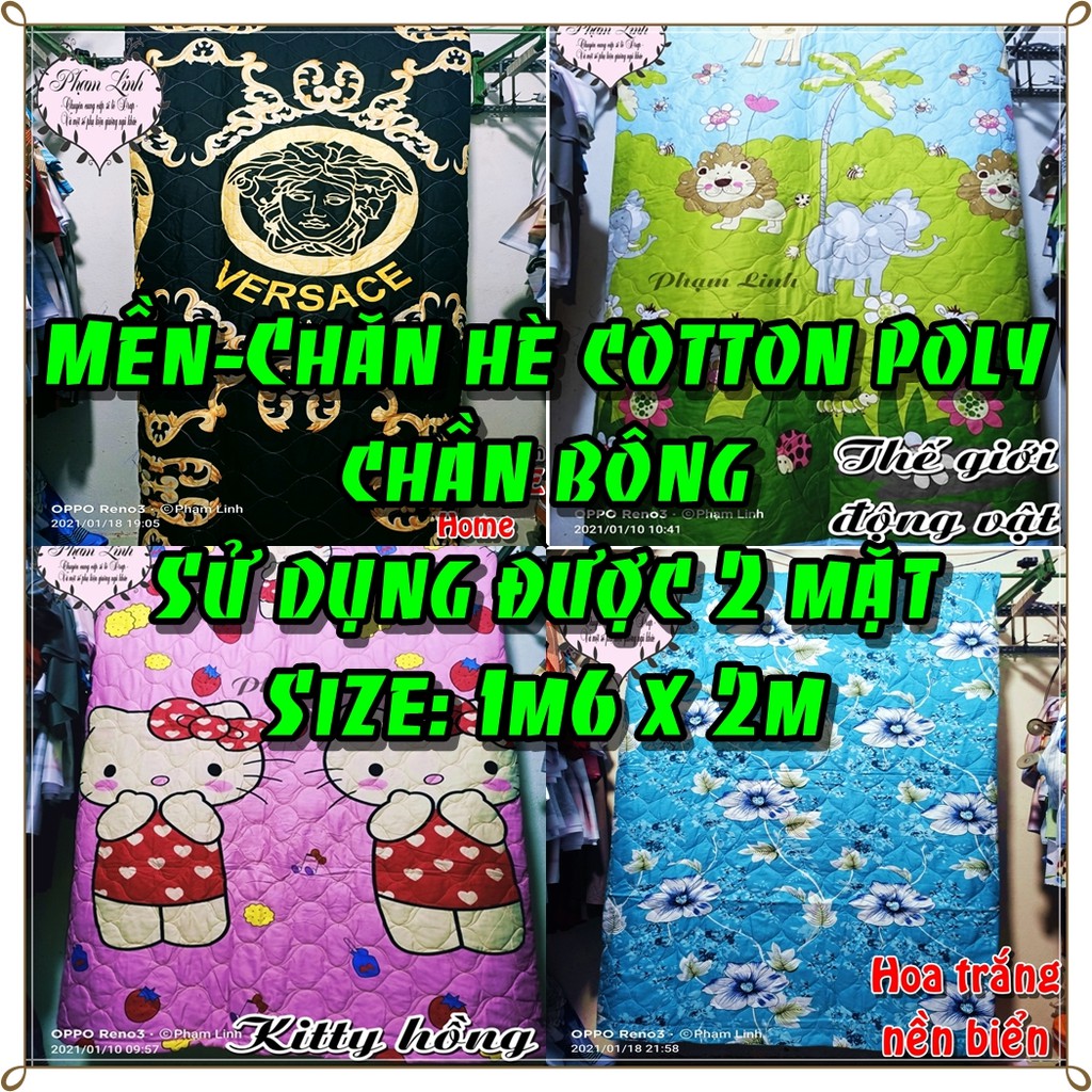 [Mền hè] Chăn cotton poly chần bông sử dụng được 2 mặt [size 1m6x2m]