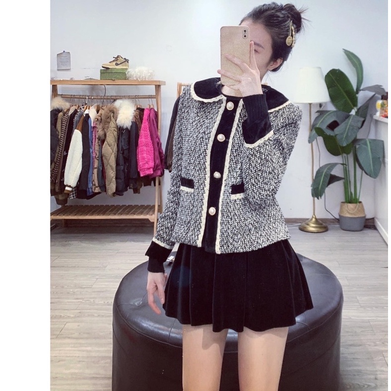Áo khoác dạ viền phối siêu sang chảnh