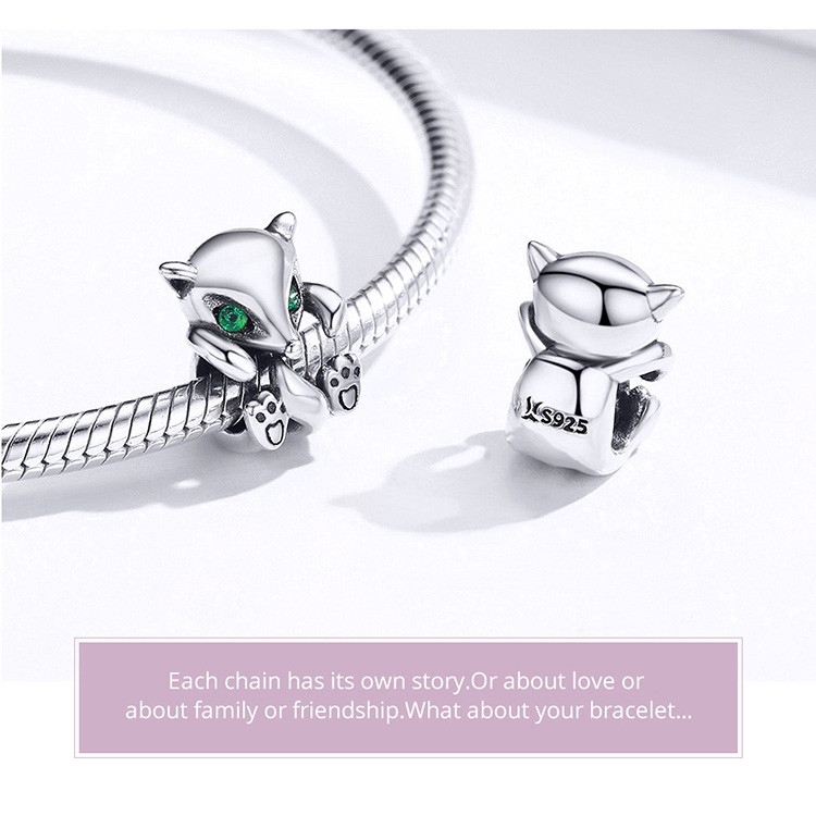 Hạt charm hình hồ ly đính đá Bamoer dùng trang trí đồ trang sức chuyên dụng