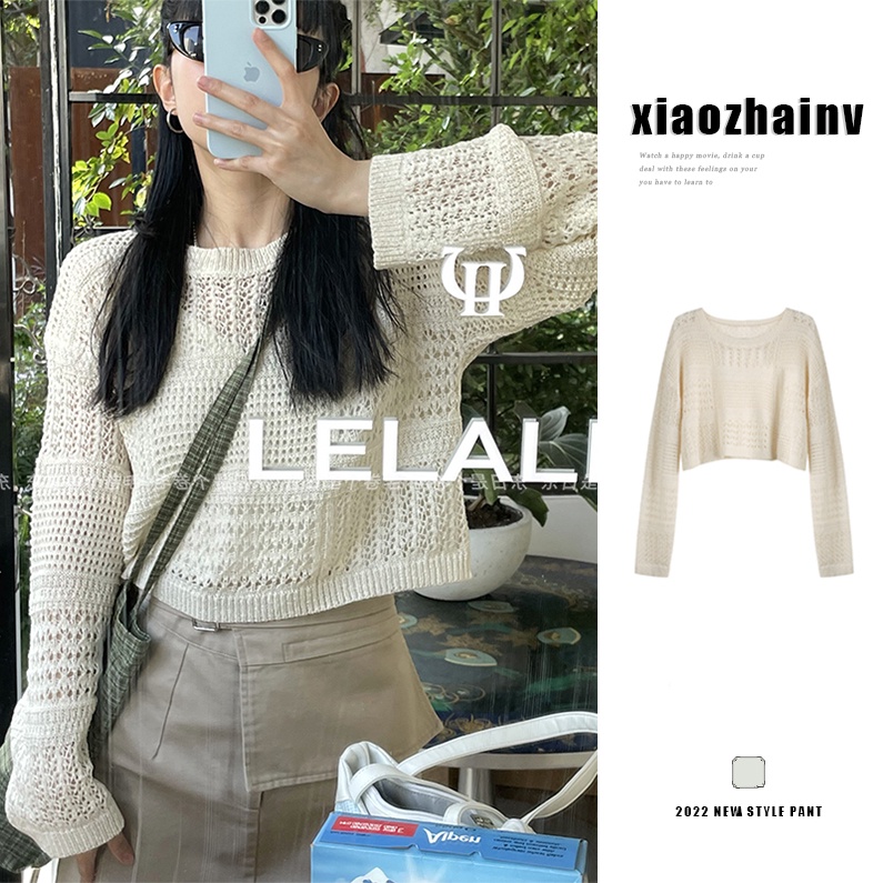 Xiaozhainv Áo sweater Tay Dài Chống Nắng Phong Cách retro Hàn Quốc Cho Nữ