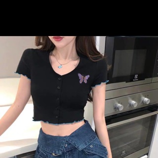 Áo croptop viền bèo butterfly nữ