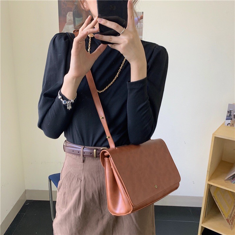 Túi da kẹp nách, đeo chéo dạng bì thư công sở tiểu thư style Hàn Quốc (hình + video thật)-MS06