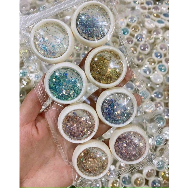 Set Nhũ Vẩy Cá Siêu Sáng 8 Hủ Dạng Lục Giác Trang Trí Móng