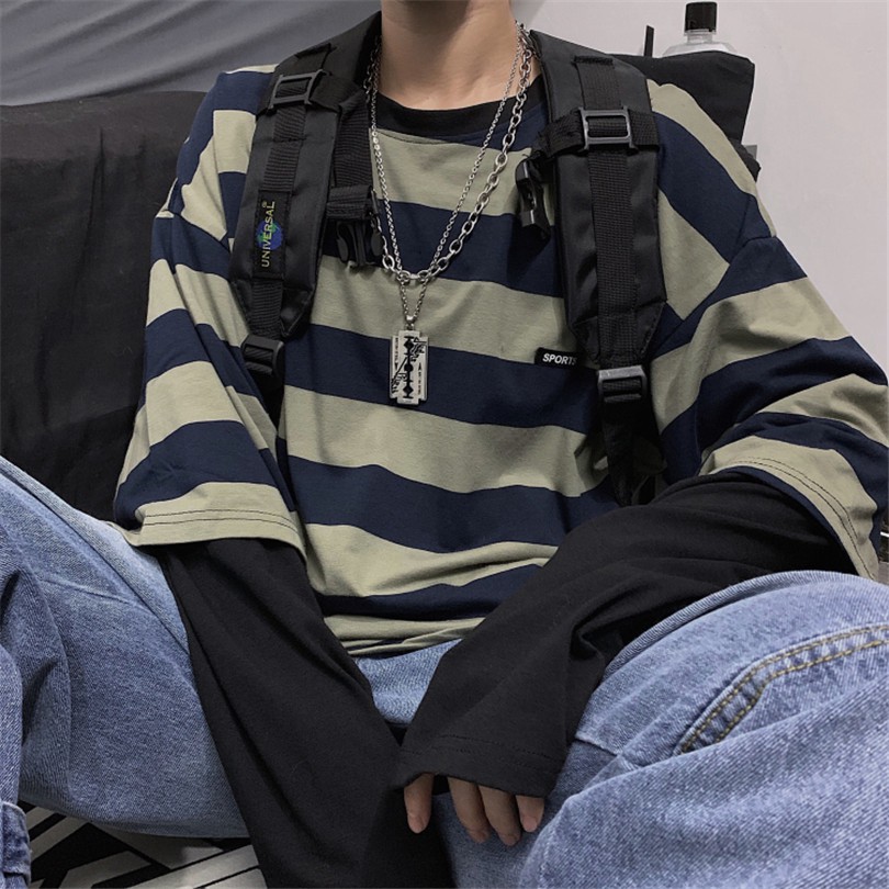 Áo Thun Tay Dài Dáng Rộng Kẻ Sọc Giả Nhiều Lớp Phong Cách Retro Harajuku 126716 | BigBuy360 - bigbuy360.vn