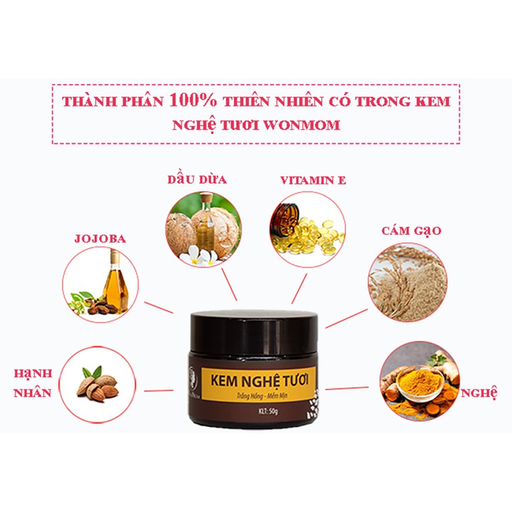 [Mã BMBAU50 giảm 7% tối đa 50K đơn 99K] Kem Nghệ Tươi - Trắng Hồng - Mềm Mịn Wonmom 50 Gram