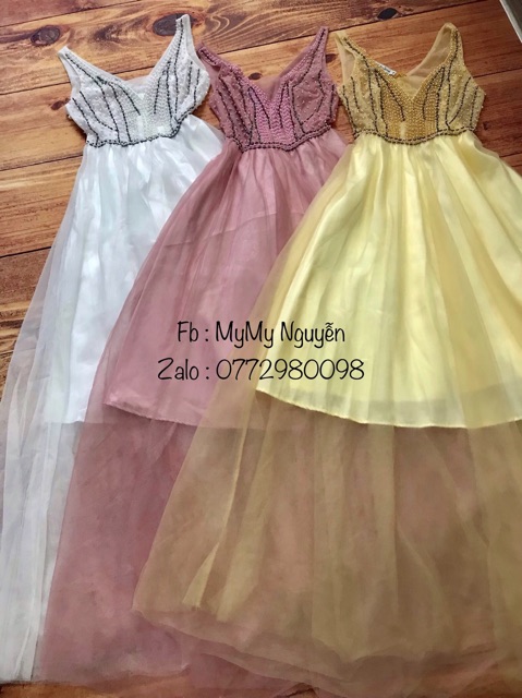 Đầm maxi dự tiệc 2 dây kết cườm TRIPBLE T DRESS -size M/L (kèm ảnh/video thật) MS18V
