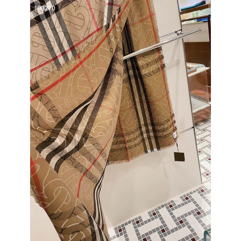 Khăn Choàng Len Và Lụa Pha In Logo Burberry Phong Cách Mới