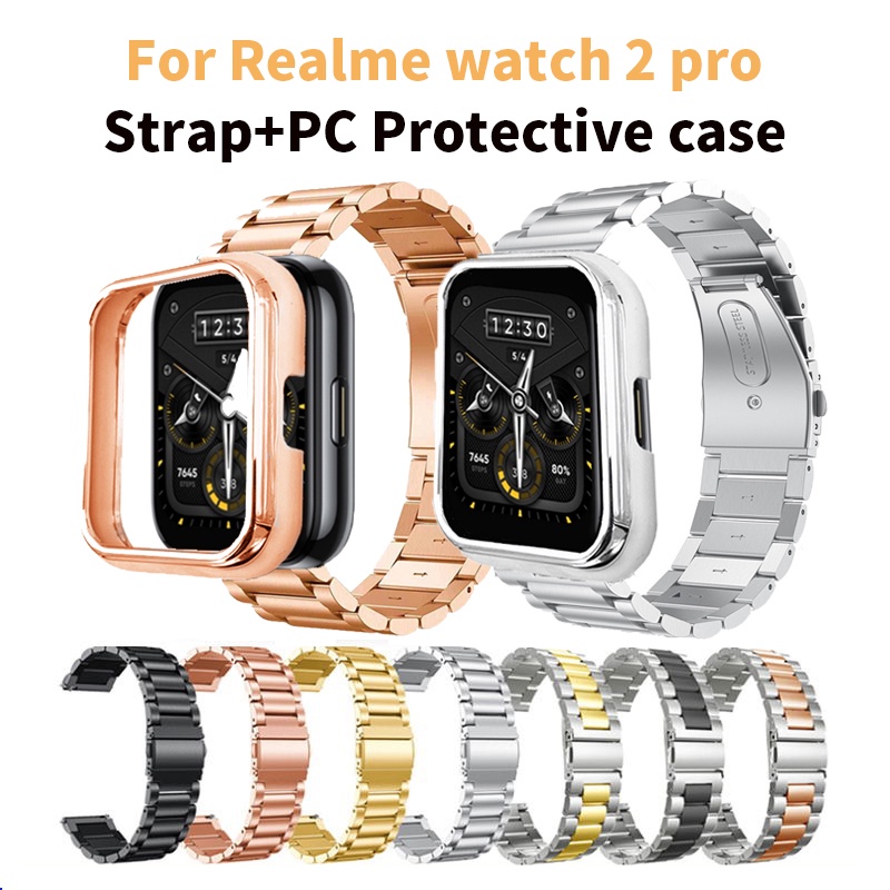 Realme watch 2 pro Strap 22mm Stainless Steel Wrist Strap+PC Protective Case Smart Watch Frame Bumper Protective Cover