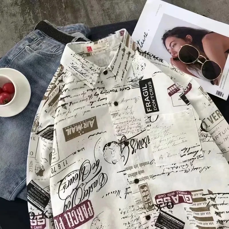 Áo Sơ Mi Tay Dài Có In Chữ Thời Trang Phong Cách Hàn Quốc Cho Nam Size M-2Xl