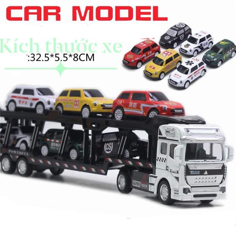 Xe container đầu hợp kim chở 6 xe còn tỉ lệ 1:48