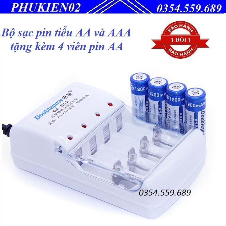 Bộ sạc pin tiểu AA và AAA đa năng cao cấp + tặng kèm 4 viên pin AA 1200 cùng hãng