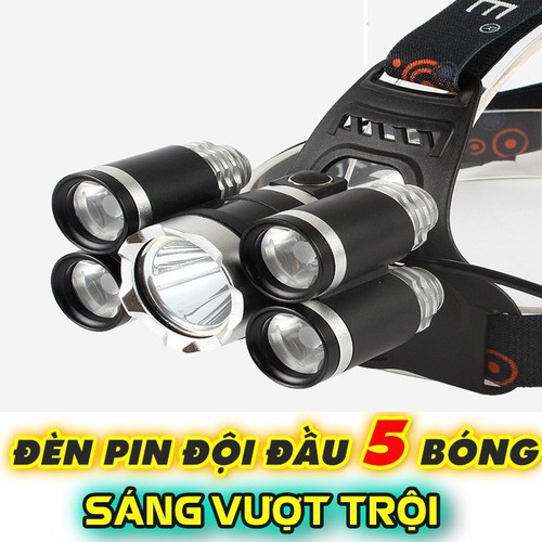 Đèn Pin, Đèn Đội Đầu 5 Bóng Led Siêu Sáng, Siêu Tiện Dụng, Chống Nước IP68