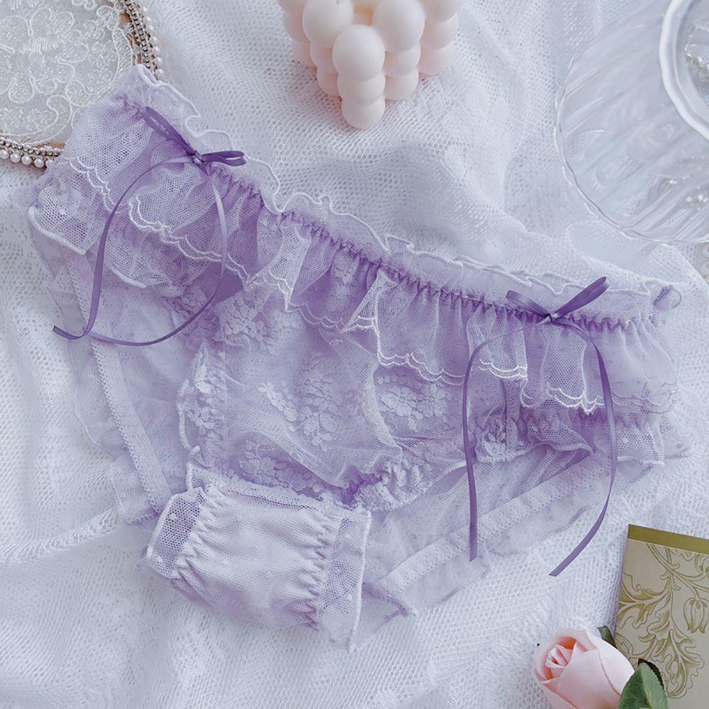 Quần Lót Lưới Mềm Mại Không Đường May Viền Bèo Phong Cách Lolita Gợi Cảm Cho Nữ