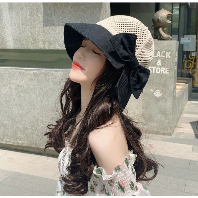 Nón đi biển chống nắng UV gấp gọn thông thoáng cho nữ chất liệu liệu cói vải cao cấp