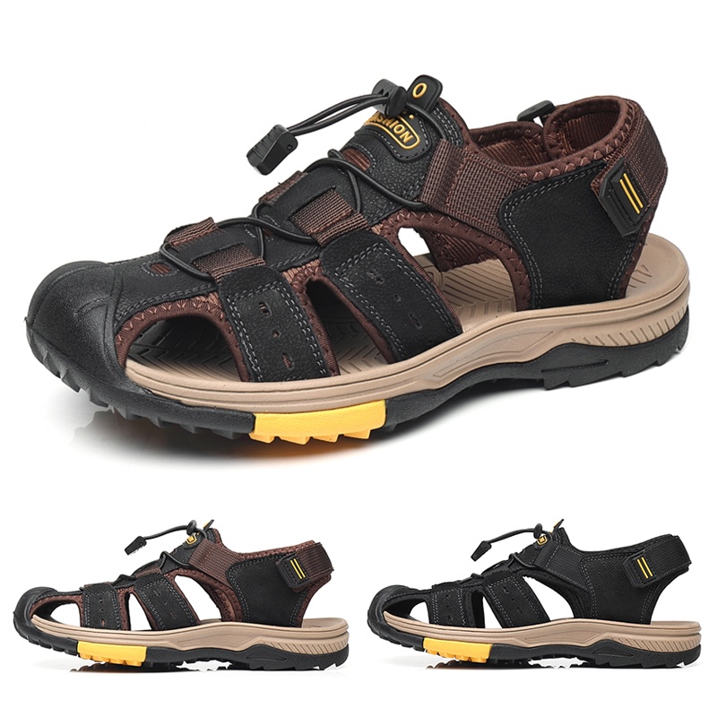 Giày Sandal Xỏ Ngón Thoáng Khí Bằng Da Bò Thời Trang Đi Biển Cho Nam