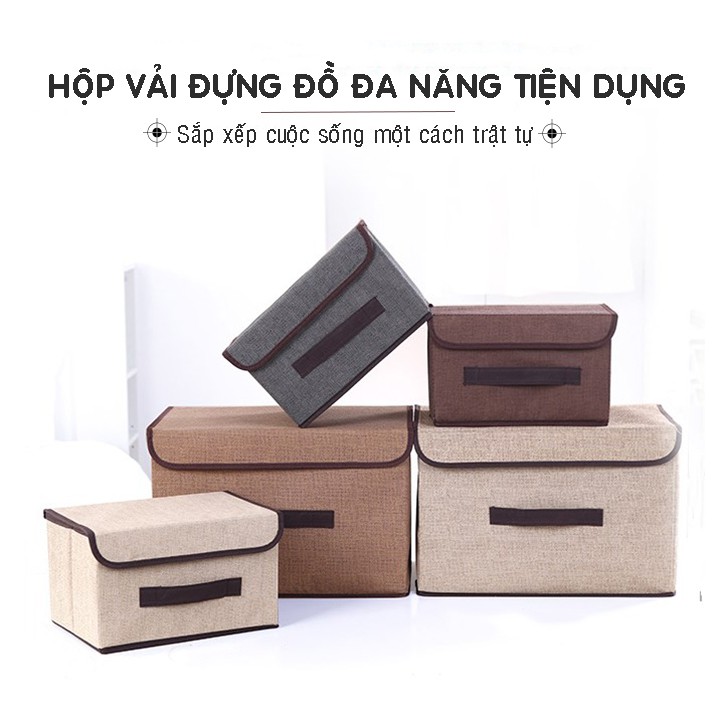 Combo 2 hộp vải đựng đồ thùng đựng quần áo đồ lót đồ chơi đa năng bằng vải cứng cắp có nắp đậy 8 lít,18 lít tiện dụng